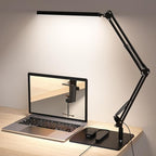 LED Desk Lamp for Home Office and Round Base, Clamp-On with 5 Light Modes & Auto Shut Off | 14W Adjustable Brightness 5000K Eye-Caring Lighting for Study/Bedroom/Computer Desk