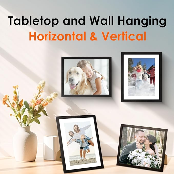 FIXSMITH 8x10 Picture Frame Set of 10, Photo Frame Bulk with HD Plexiglass, Display Pictures 5x7 with Mat or 8x10 Without Mat Multi Picture Frames Collage for Tabletop or Wall Display, Black