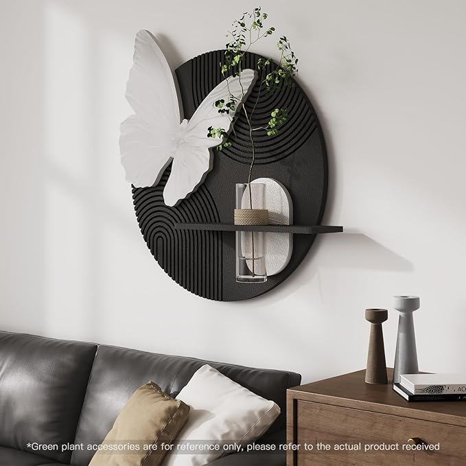 3D Textured Black and White Abstract Wall Art with Vase, White Butterfly Wall Decor, Modern Painting Artwork, Minimalist Wall Decor for Living Room Hallway Dining Room Bedroom Office, 25.6x24 In