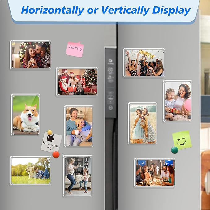 10 Pack Magnetic Picture Frames for Refrigerator 4x6, Acrylic Fridge Magnet Frame, Stylish Clear Framless Photo Frame for Home, Office, School Locker Display