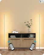 EDISHINE LED Corner Lamp, Set of 2 Minimalist Dimmable Light with Remote, 57.5" Tall Slim Sleek Floor Lamps for Living Room, Bedroom, Office, 7 Color Temperature 2700-6000K, (Silver)