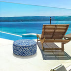 LVTXIII Indoor/Outdoor Inflatable Ottoman, All Weather Round Footrest Stool D21”x H9”, Portable for Patio Garden Camping or Home-Blue Bricks