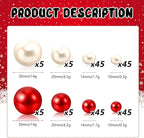 200PCS Red White Faux Pearls Beads for Centerpiece Vases, Vase Filler Faux Pearls, No Holes Filler Beads for Party Anniversary Birthday Wedding Table Decor, 10/14/20/30mm