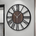 LEIKE Large Wall Clocks for Living Room,Silent,Non Ticking,Battery Operated Oversized Vintage Round Modern Wood Wall Clock for Bedroom,Farmhouse,Office Home Decor-24 Inch(Black-Roman Numerals)