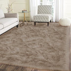 Latepis Light Brown Beige Living Room Rugs Faux Sheepskin Fur 5x7 Area Rugs for Bedroom Fluffy Washable Rug Large Plush Fuzzy Floor Rug Home Decor Rectangle