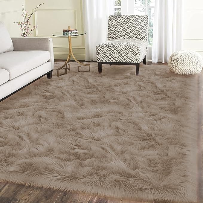 Latepis 5x8 Area Alfombras para Salas Washable Light Brown Beige Faux Fur Fluffy Shag Fuzzy Rug for Living Room Bedroom Floor Playroom Rugs Carpet Home Decor Rectangle