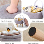 Wimarsbon Storage Ottoman, Modern Round Footrest with Soft Padded Seat, Teddy Velvet Footstool with Wood Legs, Accent Small Table or Plant Stand for Hallway, Living Room (Grey)