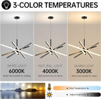 Modern Sputnik Chandelier Ceiling 82W LED Black Pendant Light Embedded Mount Chandeliers Dining Room Light Fixtures Over Table Dimmable with Remote Control for Living Room Kitchen Bedroom 31.5 inches