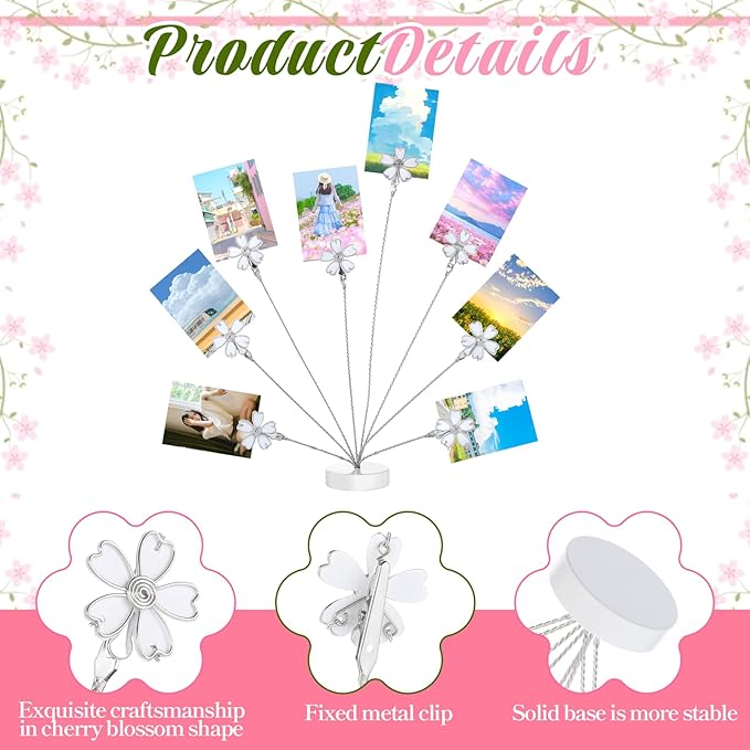 Photo Tree Holder Clip, Money Tree Gift Holder 8 Flower-Shaped Clips for Cash, Gift Cards, Photos Picture Frame Stand for Home, Office, Shop, Birthday, Festival (White)