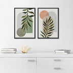 SIGNFORD Framed Canvas Print Wall Art Set Jungle Palm Leaf Geometric Polygons Abstract Shapes Illustration Modern Art Decorative Nordic Nature for Living Room, Bedroom, Office - 16"x24"x2 Black