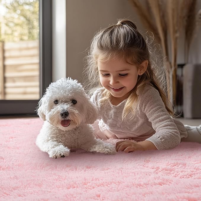 Pink Fluffy Rugs for Bedroom Girls: Fluffy Area Rug 8x10 for Living Room Pink Fuzzy Rug for Kids Room - Furry Rug Bedroom Decor (8x10 Feet)