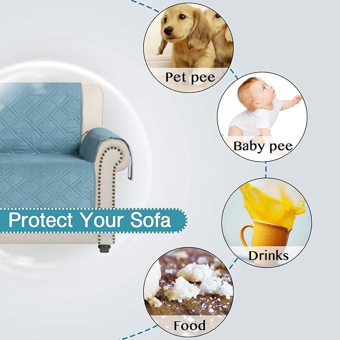 Flamingo P 100% Waterproof Sofa Covers for Pets Slip Resistant Furniture Protector Water Repellent Sofa Slipcovers for Dogs Prevent Stains Couch Cover (Seat Width Up to 54", Stone Blue)
