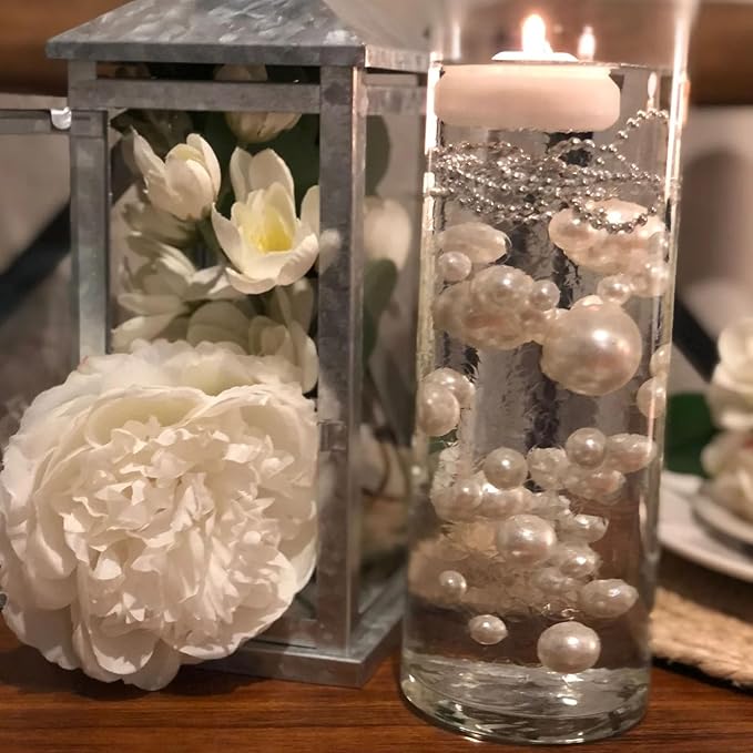 200PCS Milk White Faux Pearls Beads for Centerpiece Vases, Vase Filler Faux Pearls, No Holes Filler Beads for Party Anniversary Birthday Wedding Table Decor, 10/14/20/30mm