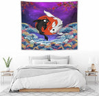 Houselerax Japanese Koi Fish Tapestry, Yin Yang Big Wave Cherry Blossom Tapestries Wall Hanging for Bedroom Living Room Office Decor 60"x50"