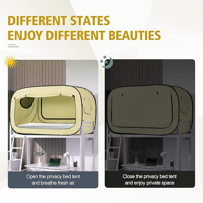 Bed Tent Twin Bed Canopy Portable Dream Tent for Adult Indoor Sleeping Tents with 2 Doors Breathable Private Space Tents, Pale Yellow