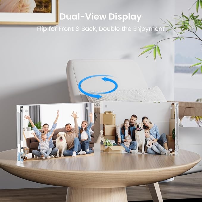 3 Pack Acrylic Picture Frames 5x7, 20%thicker Free Standing Desktop Display,Strong Magnetic Photo Frame, Double Sided Clear Picture Frames , Frameless Standing Desktop Frame for Home, Office, Gift Ready