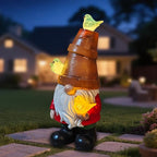 COWOS Solar Garden Figurine, Cute Resin Gnome Sculpture, Garden Statues Outdoor Decor, Funny Gnome Gift Sculpture Decoration for Home Patio Yard Lawn Porch Ornament