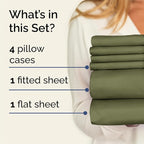 Queen Sheets Set 6 Piece - Includes 4 Pillowcases - Bed Sheets Queen Size - Soft Hotel Luxury Bedding - Cooling, Comfy and Breathable - 1 Flat & 1 Fitted & 4 Pillowcases w/ Deep Pockets - Sage Green