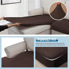 H.VERSAILTEX Velvet Stretch Sectional Couch Covers - 3 Piece L Shape Separate Cushion Set for Large 2 Seater + 1 Chaise, Brown Striped