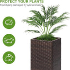 LEWIS&WAYNE Set of 2 Tall Planters for Outdoor Plants Handmade 24'' Wicker Tall Square Planter Box with Removable Liners Modern Planter for Indoor Outdoor Garden Patio Front Porch - Brown