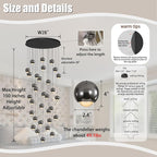 Farmhouse Crystal Chandelier, Luxury Hanging Lights High Ceiling Pendant Lighting for Foyer Staircase 32 Lights Black Dimmable 2700k-6000k