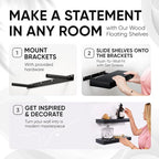 Homeforia Black Floating Shelf 18 inch, High End Solid Real Wood 18inch Bathroom Floating Shelves for Wall Mounted, Black Wooden 18in Floating Shelves, Heavy Duty Bracket, 18 X 6.5 X 1.75 in, Set of 2