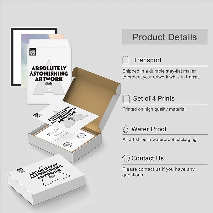 SIGNWIN Framed White Pastel Watercolor Rainbow Sky Clouds Wall Art, Set of 4 Abstract Geometric Wall Decor Prints, Nature Wilderness Wall Décor for Living Room, Bedroom - 11"x14" Black