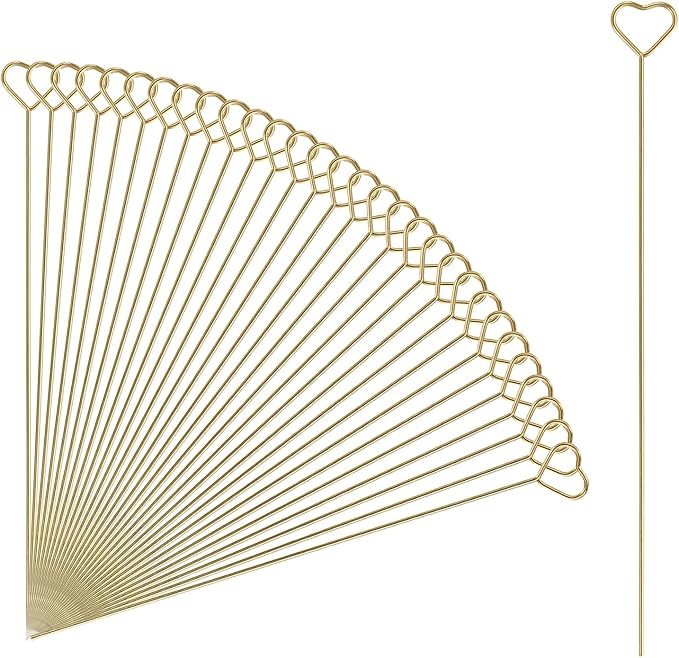 uxcell 30 Pcs Table Card Holders, 5.9 Heart Metal Craft Wire Clips Picture Clip Table Number Holders Picks for Wedding, Photos, Memo, Restaurant, Gold