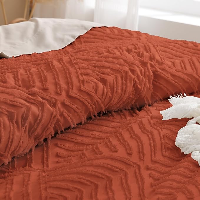 Andency Burnt Orange Oversized King Comforter 120"x98", 3 Pieces Terracotta Boho Bedding Set & Collections, Farmhouse Tufted Fluffy Bed Set (1 Comforter, 2 Pillowcases)