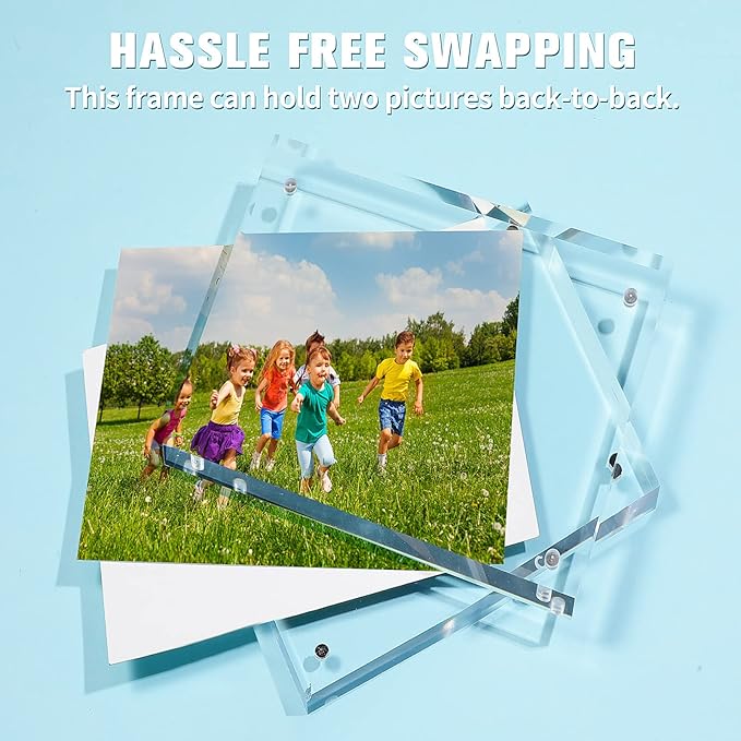 5 Pack 4 x 4 Inches Acrylic Picture Frame Desktop Frameless Photo Frame Double Sided Transparent Acrylic Frame Clear Horizontal Magnetic Frame for Desk Desktop Display Pictures Holder