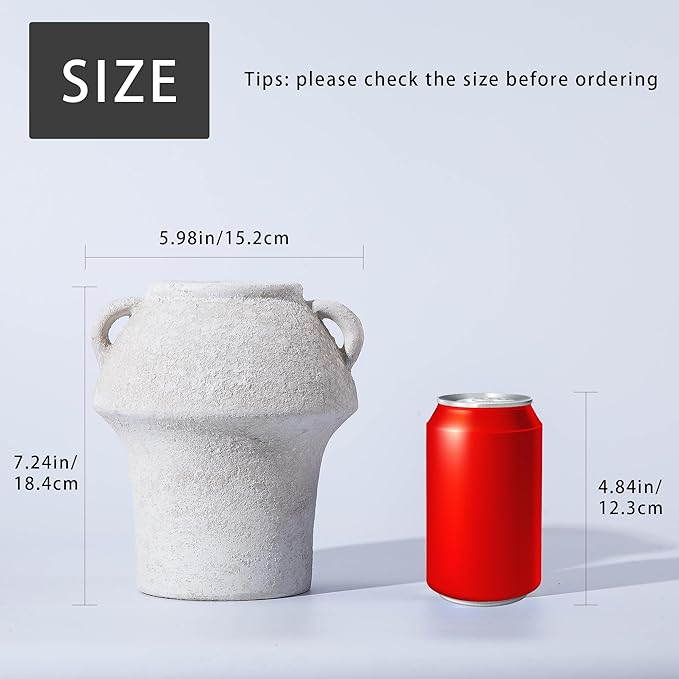 Ceramic Vase, Rustic Vase, 7 Inch Vintage Terracotta Flower Vases for Home Decor, Decorative Farmhouse Vase with hadle for Home Decor, Living Room, Shelf Decor, Farmhouse, Table, Lyeec