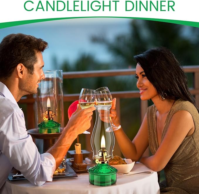 Tuanse 2 Pcs Oil Lamps for Indoor Use Vintage Hurricane Emergency Glass Oil Lamps Large Lantern Classic Decorative Oil Lamp for Home Tabletop Emergency Lighting Supplies(Green)
