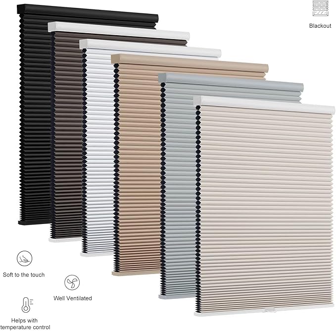 Changshade Cordless Cellular Shades, Blackout Honeycomb Shades for Windows, Pull Down Pleated Blinds, Easy to Install for Indoor Windows and French Doors,37" W x 72" H, Beige