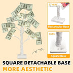 PABIPABI Money Tree Gift Holder, 24 LED Lighted Display Tree with 6 Clear Clips, Battery/USB Powered Timer Birch Tree for Christmas, Memo, Present Card, Photo, Wedding, Birthday Graduation