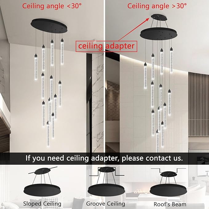 12-Lights Chandelier LED Dimmable Chandeliers for Entryway Flush Mount Ceiling Pendant Light Fixture Crystal Chandeliers for Living Room Black Finished Lighting Modern High Ceiling Chandelier