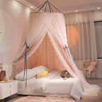 Kertnic Luxurious Bed Canopy for Girls & Adults, Large Elegant Double Layer Bed Curtain Canopy Drapes, Round Dome Lace Princess Canopies Netting (Star)