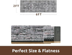 AMOAMI-2X6 Runner Rug-Washable Runners for Hallways-Soft Non Slip Bedside Rugs for Bedroom-Vintage Long Rug for Hallways Entryway Laundry Room Stair Kitchen Bathroom Dark Grey & Black