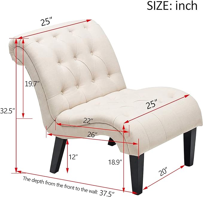 Yongqiang Accent Chairs for Living Room Set of 2 Upholstered Tufted Bedroom Chairs Curved Armless Side Chairs with Wood Legs Linen Fabric