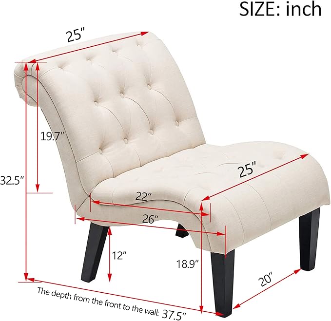 Yongqiang Accent Chair for Bedroom Living Room Chairs Tufted Upholstered Lounge Chair with Wood Legs Linen Fabric