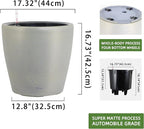 Dexceder 18x17 Self Watering Planter with Wheels Indoor Outdoor, Inner Pot Design, Thickened Large Floor Standing Flower Plant Pot with Water Level Indicator (Grey Gold Crackle)