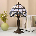 TL0006 Tiffany Lamp Baroque Design Stained Glass Table Lamp for Living Room Bedroom Bedside Nightstand Home Office, 8" D x 14.25" H, LED Bulb Included (Blue Baroque)