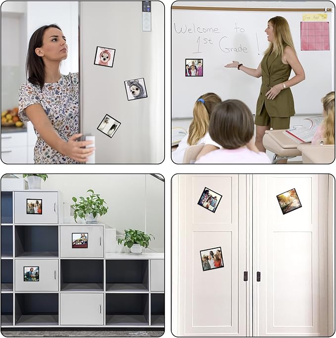 Black Magnetic Picture Frame 4X4 for Refrigerator,12 pack,Square Photo Magnets Sleeves