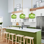 Modern Green Glass Pendant Light Fixtures, Mid Century Pendant Lights for Kitchen Island, 9.8" Gold Adjustable Height Ceiling Hanging Light Fixtures for Dining Room Entryway Bedroom Foyer Hallway