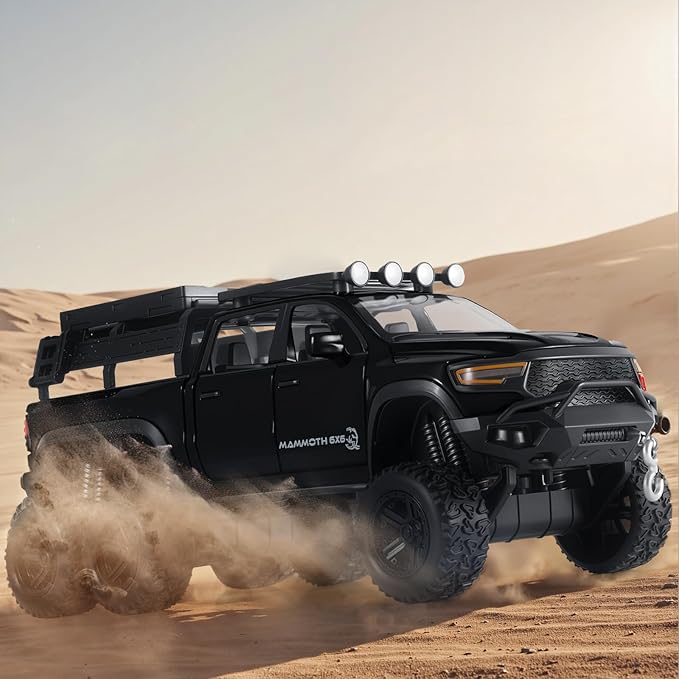 Toy Trucks for Boys 1/32 Diecast Trucks Mammoth Model Truck,Collectible Pickup Truck Model Kit,Pull Back Cars with Lights and Sounds,Toy Trucks for Boys Age 4-7（Black）