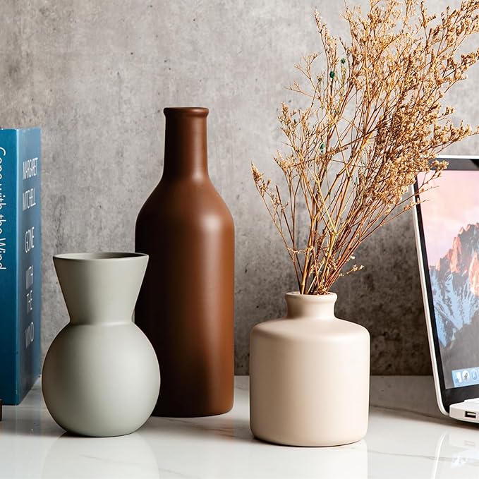 Ceramic Flower Vase, Small Vase for Centerpieces, Modern Vases for Home Decor- 3 Pcs
