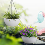 13 inch Large Hanging Planters Plant Pots for Outdoor Indoor Plants with Drainage Holes and Chain, 2 Pack Round Hanging Flower Pots for Garden Home Porch Decor, White
