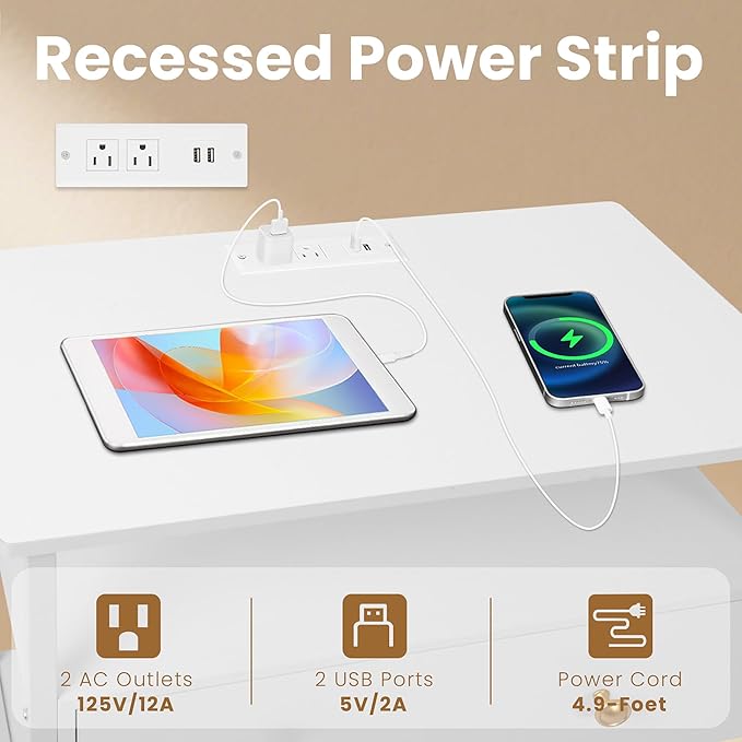 27 Inch Wide Night Stand Set 2 with Charging Station, Wood Nightstand with Open Shelf, Large Drawer Bedside Table for Living Room/Bedroom/Office (White)