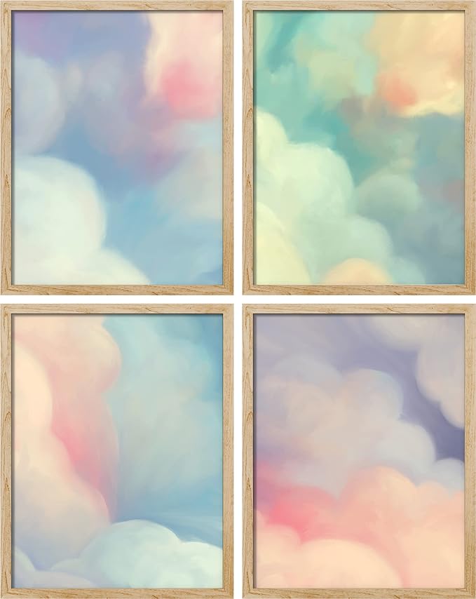 SIGNWIN Poster Bathroom Decor 11"x14"x 4, Wall Art Room Decor Multicolor for Living Room, Bedroom, Office White Pastel Watercolor Rainbow Sky Clouds Abstract Geometric Illustrations Colorful