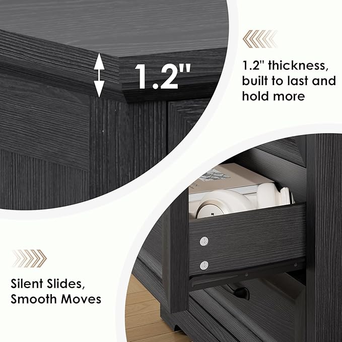 HOMMPA 24'' Farmhouse Nightstand with Charging Station, Bedside Tables with Storage, Side Table with USB Port, 3 Drawers End Table Dresser, Wood Night Stand for Bedroom, Living Room, Black