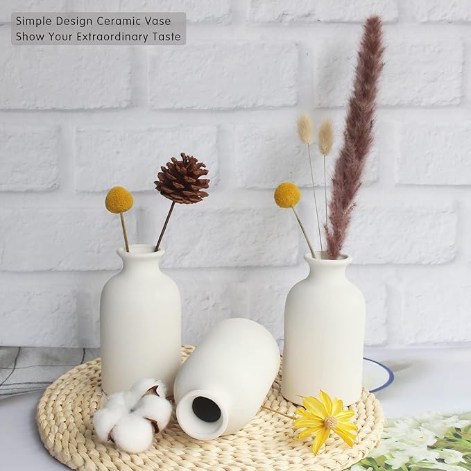 YANLING 6 Pack White Vase Small Ceramic Vases for Decor, White Vases for Flowers Boho Home Decor, Pampas Grass Dried Flowers Vases